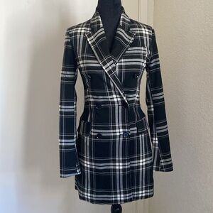 Bershka black / white plaid double breasted mid length XS coat